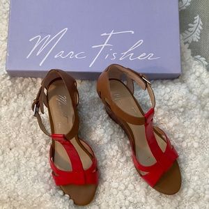 Marc Fisher wedge red patent sandals size 6.5M